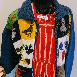 Vintage Hand-Knit Wool Sweater Jacket Cozy Fall Holiday